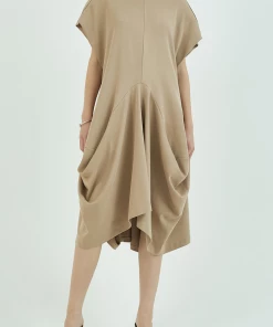 GOEN.J Structured Draping Cotton Jersey Midi Dress In Beige