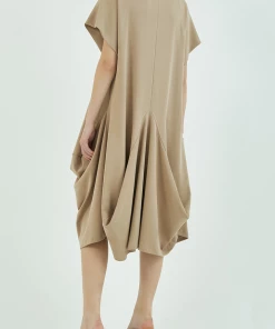 GOEN.J Structured Draping Cotton Jersey Midi Dress In Beige