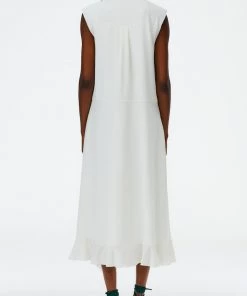 Tibi 4Ply Silk Detached Ruffle Shirtdress In White Just In
