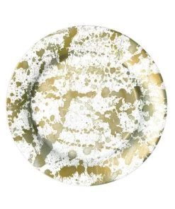 Caspari Just In Splatterware Paper Dinner Plates In Gold - 8 Per Package