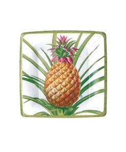 Caspari Tropical Fruit Paper Salad & Dessert Plates In White - 8 Per Package