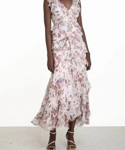ZIMMERMANN Charm Flutter Midi Dress Featured Designers