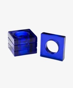 Caspari Acrylic Napkin Rings In Cobalt - Set Of 4