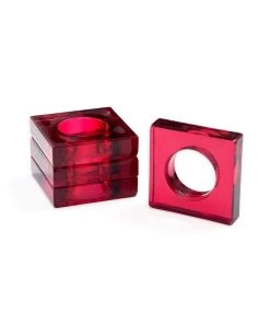 Caspari Home & Beauty Acrylic Napkin Rings In Cranberry - Set Of 4