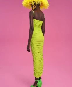 Solace London Adler Midi Dress In Chartreuse Just In