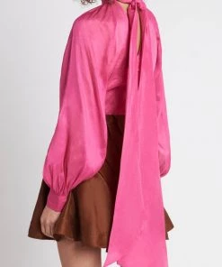 Aje. Just In Admiration Bow Back Blouse In Magenta