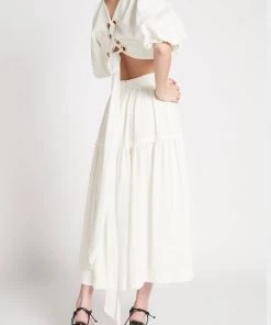 Aje. Just In Admiration Lace-Up Cropped Top In Ivory