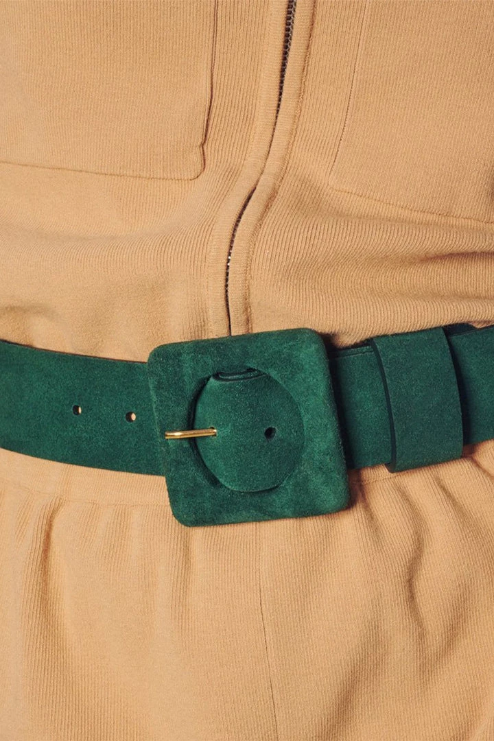 Lizzie Fortunato Agnes Belt In Emerald Suede 2 Lizzie Fortunato Agnes Belt In Emerald Suede