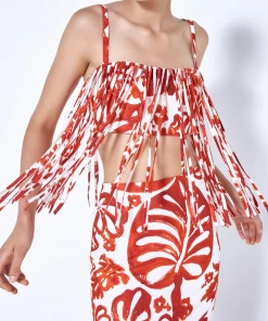 ALEXIS Just In Tania Fringed Cropped Top In Maraschino