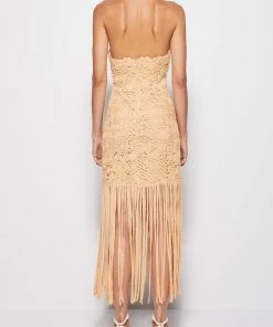Jonathan Simkhai Just In Alisa Yarn Cut-Out Fringe Midi Dress In Rattan