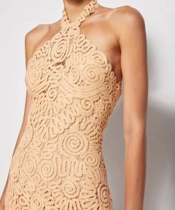 Jonathan Simkhai Just In Alisa Yarn Cut-Out Fringe Midi Dress In Rattan