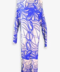 NORMA KAMALI All In One Side Slit Gown In Blue Swirl