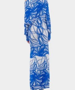NORMA KAMALI All In One Side Slit Gown In Blue Swirl