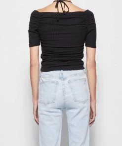 Jonathan Simkhai Standard Amalie Off Shoulder Halter Tie Top In Black