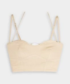 Jonathan Simkhai Standard Just In Amelie Linen Suiting Sweetheart Bustier Bra In Wheat
