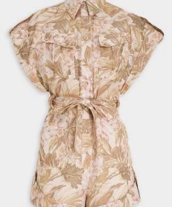 ZIMMERMANN Featured Designers Andie Cuff Playsuit In Sepia Floral
