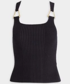 Jonathan Simkhai Just In Aniyah Compact Rib Tank With Chain In Black