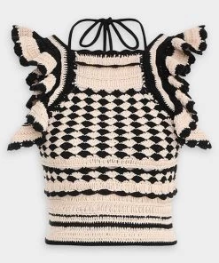 Zimmermann Anneke Crochet Halter Tank In Black Cream