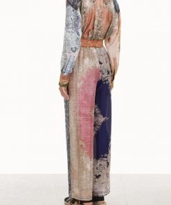 Zimmermann Just In Anneke Draw Waist Pant In Patch Paisley