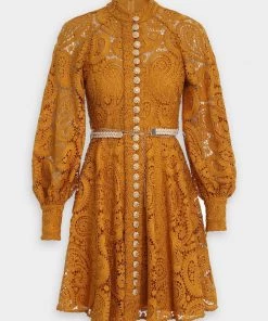 Zimmermann Anneke Lace Mini Dress In Mustard