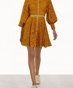 Zimmermann Anneke Lace Mini Dress In Mustard