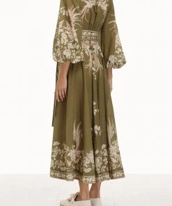 Zimmermann Anneke Wrap Midi Dress In Olive Bird Just In