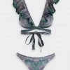 Zimmermann Anneke Wrap Ruffle Bikini Set In Teal Paisley Just In