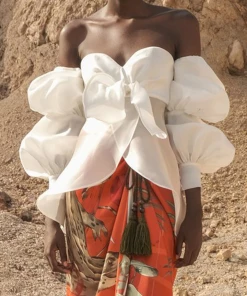 Andres Otalora Serrania Puffed-Sleeve Off-The-Shoulder Top In White