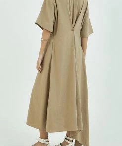 GOEN.J Asymmetric Hem Linen Cotton Shirt Dress In Beige Just In