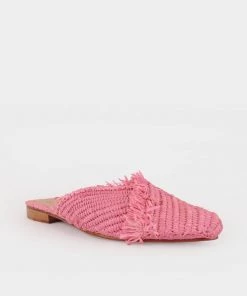 Melocotton Babouches Raffia Slide Sandals In Bubblegum Pink Just In
