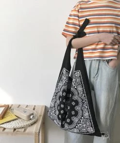 OLIVIA Bandana Print Large Shoulder Bag Black