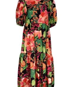 FARM Rio Featured Designers Black Fruit Floral Midi Dress