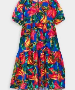 FARM Rio Blue Bananamix Puff Sleeve Midi Dress