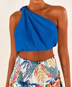 FARM Rio Blue One-Shoulder Knot Top Just In