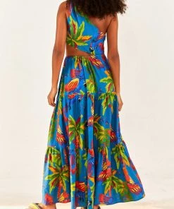 FARM Rio Blue Sunny Day One Shoulder Maxi Dress
