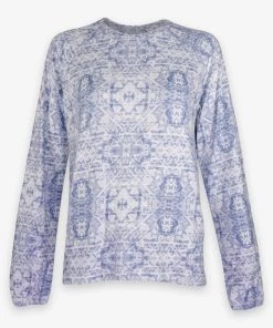 P.J. Salvage Boho Batik Long Sleeve Pajama Top In Light Denim Just In