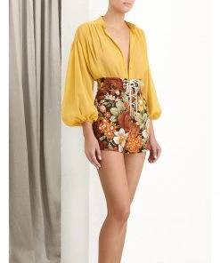 ZIMMERMANN Bonita Lace Up Short Chocolate Floral