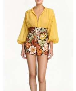 ZIMMERMANN Bonita Lace Up Short Chocolate Floral