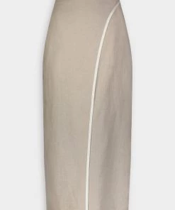 Matthew Bruch Bound Wrap Midi Skirt In Oatmeal Just In