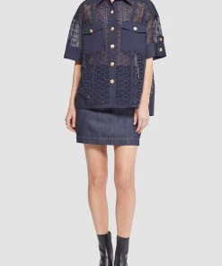 3.1 Phillip Lim Broderie Anglaise Combo T-Shirt In Black Midnight Just In
