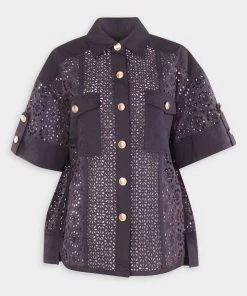 3.1 Phillip Lim Broderie Anglaise Combo T-Shirt In Black Midnight Just In