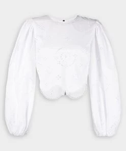 GANNI Broderie Anglaise Cropped Blouse In Bright White Just In
