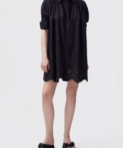 GANNI Broderie Anglaise Shirt Mini Dress In Black Just In