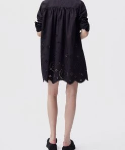 GANNI Broderie Anglaise Shirt Mini Dress In Black Just In