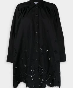 GANNI Broderie Anglaise Shirt Mini Dress In Black Just In