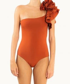 Maygel Coronel Bruma One-Piece Bathing Suit In Orange Brick Just In