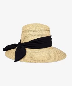 Hat Attack Canopy Hat In Natural With Black Scarf