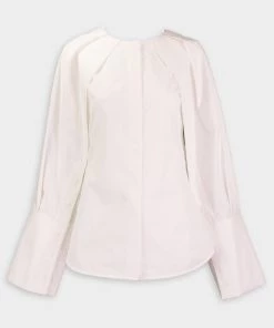 GOEN.J Just In Cape Overlay Button Up Cotton Blouse In Ivory