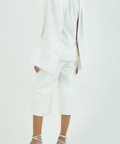 GOEN.J Just In Cape Overlay Button Up Cotton Blouse In Ivory