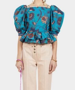 Ulla Johnson Carlotta Blouse In Lagoon Just In